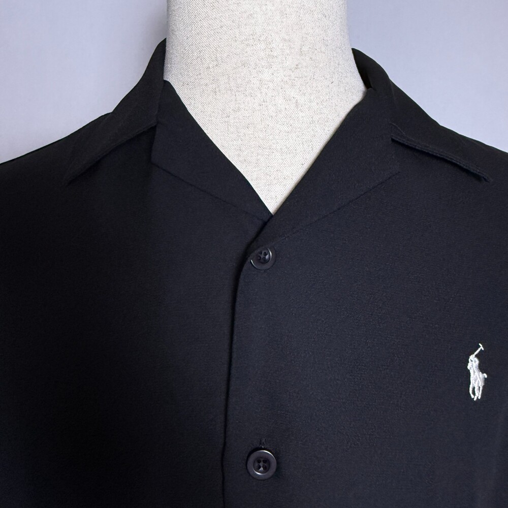 Ralph Lauren Casual Short Sleeve Camp Shirt Sz M Black White Pony Cuban Collar - Picture 6 of 13